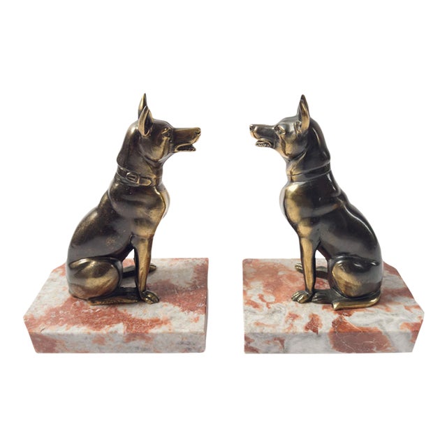 Pair of French Art Deco Dog Bookends, Signed Jamar, C. 1930 For Sale
