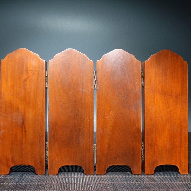 Vintage Carved Boxwood Four-Panel Miniature Folding Screen - Deities & Calligraphy For Sale In Los Angeles - Image 6 of 9