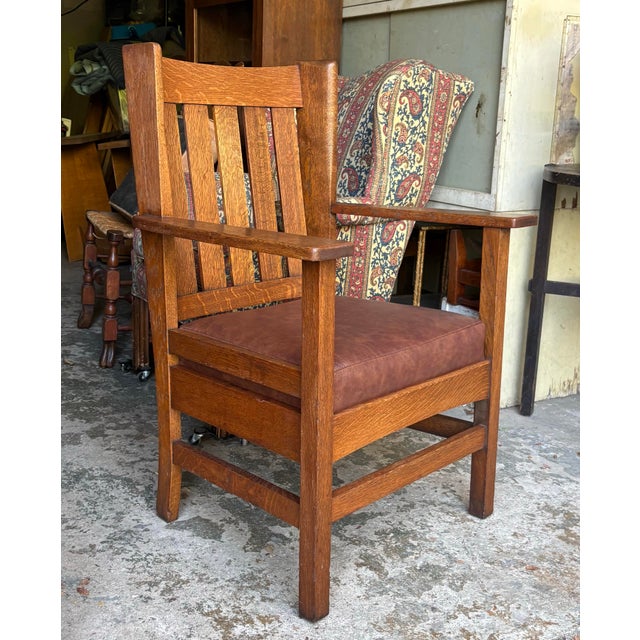 Mission 1910s Stickley Era Mission Oak Lounge Chair For Sale - Image 3 of 11