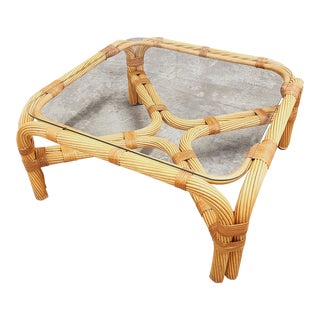 Mid Century Vivai Del Sud Rattan Coffee Table For Sale