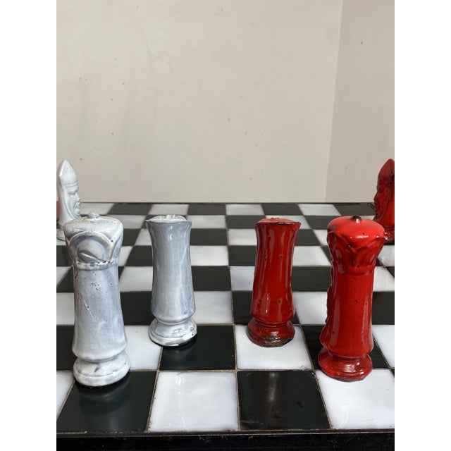 Chess Coffee Table with Wrought Iron and Ceramic Board, Ceramic Game Pieces, 1960s For Sale - Image 14 of 18