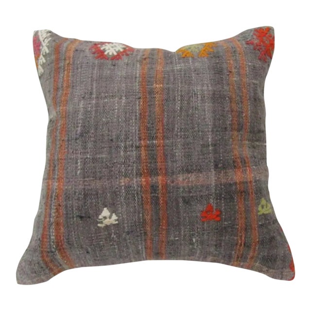 Handwoven Gray Turkish Kilim Pillow Cover For Sale