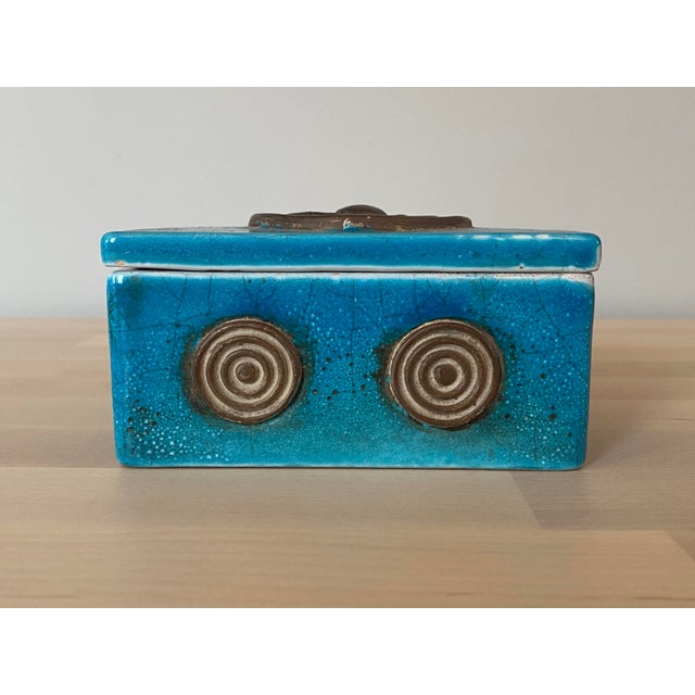 1950s Ugo Zaccagnini Mid-Century Modern Blue Ceramic Pottery Box For Sale - Image 9 of 13