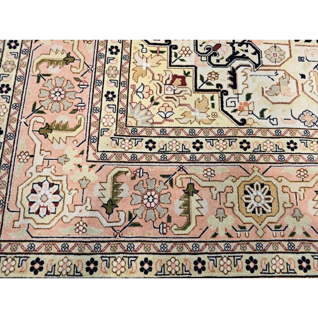 Persian Fine Persian Tabriz Rug, Hand-Knotted Wool & Silk, Geometric Heriz Pattern, Black & Ivory, 7x10 For Sale - Image 3 of 17