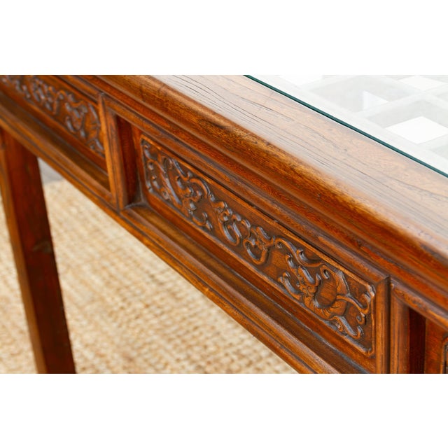 Vintage Carved Chinese Glass Top Center Table For Sale - Image 12 of 18