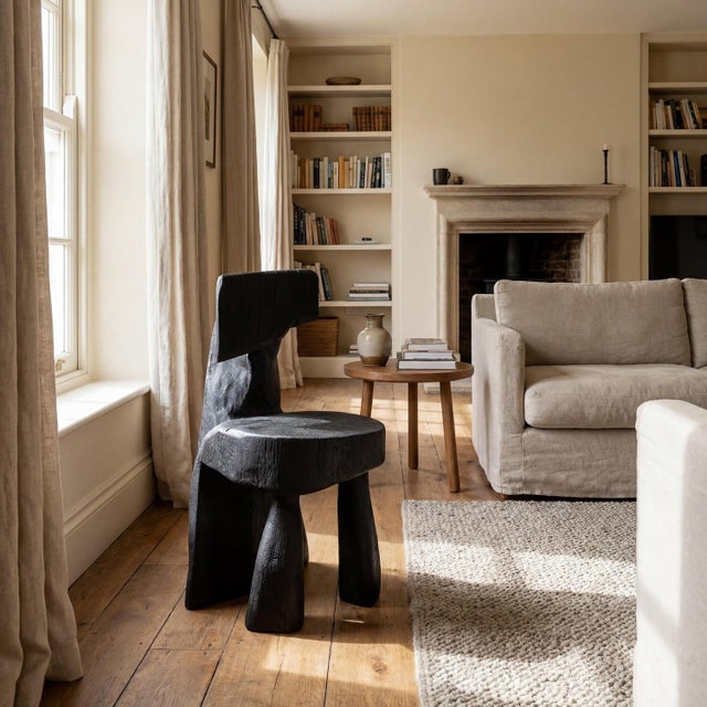 Hand-carved from solid hardwood, this chair is a fully functional sculptural object with a strong, primitive presence. The...