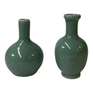 2 X Chinese Clay Ceramic Ware Wu Light Celadon Small Vase