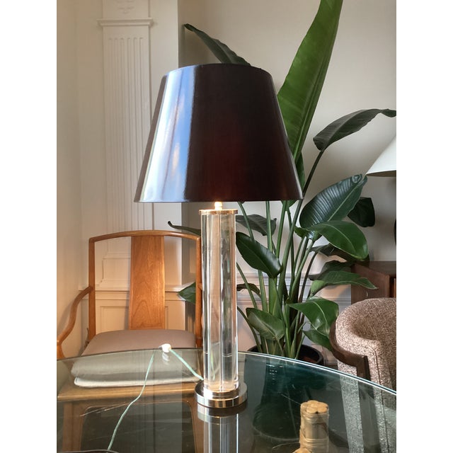 Late 20th Century Late 20th Century Sally Sirkin for J. Robert Scott Glass and Polished Nickel Lamp With Glossy Parchment Shade For Sale - Image 5 of 8