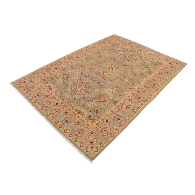 Classic Ziegler Green Tan Hand-Knotted Wool Rug - 10'0'' X 14'2'' For Sale In New York - Image 6 of 8