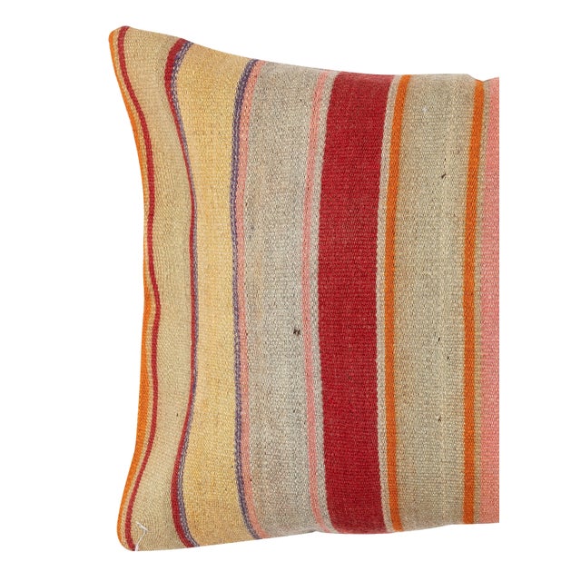 2020s 16"x24" Hand-Woven Kilim Cushion Cover. Colorful Striped Lumbar Pillow Cover For Sale - Image 5 of 5