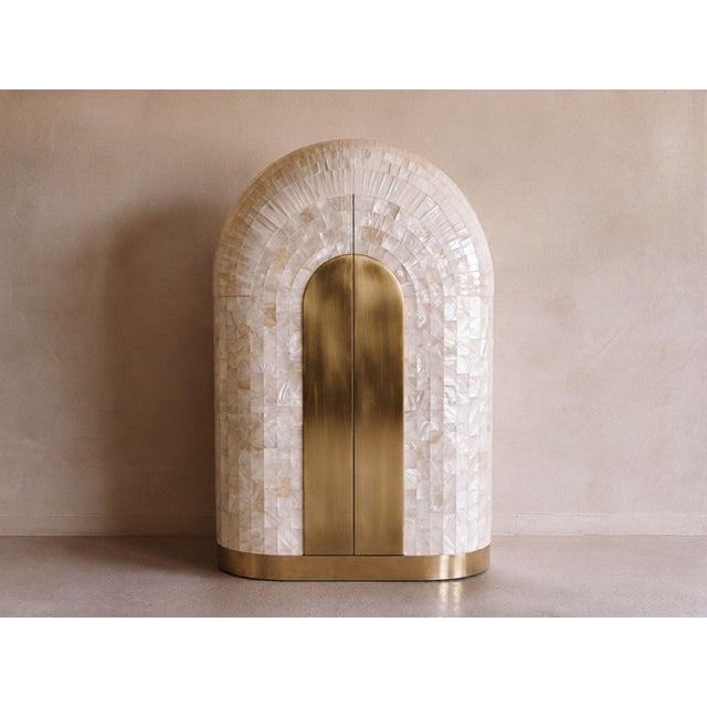 Brown Arcana Contemporary Resin and Brass Bar Cabinet by House of Jaipur For Sale - Image 8 of 11