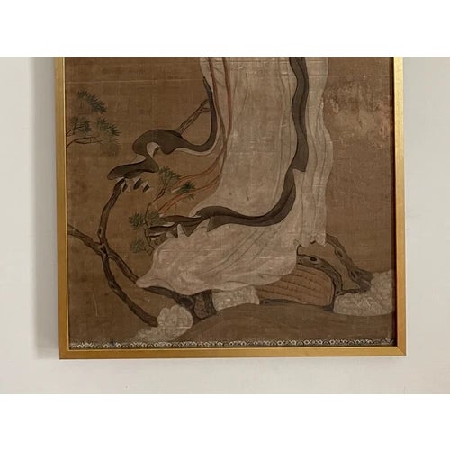 18th Century Asian Antique Chinese Goddess Painted on Silk and Framed For Sale - Image 9 of 12