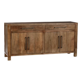 70'' Solid Wood Sideboard Cabinet — Fully Assembled 4-Door Sideboard in Light Walnut For Sale