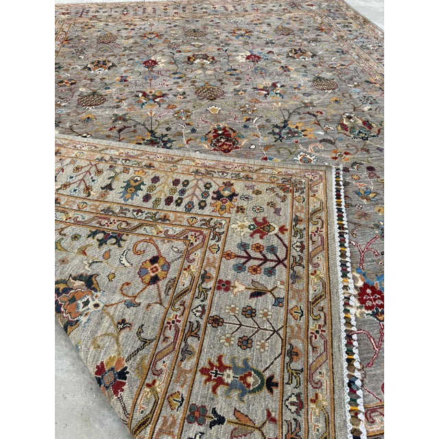 Chobi Area Rug, Hand-Knotted Wool, Allover Floral, 9x12, Silver & Camel For Sale - Image 11 of 11