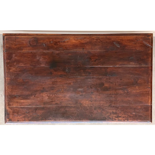 Spanish 1880s Walnut Side Table or Lady Desk, Lyre Legs and Iron Stretcher For Sale - Image 10 of 11