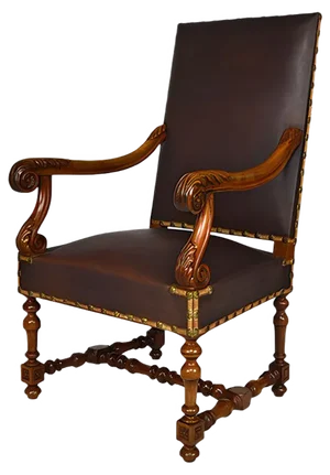 Large Antique Louis XIII Style Leather and Carved Walnut Desk Chair, 1860s
