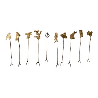 Vintage Handmade Mexican Silver Hors D’Oeuvre Picks – Set of 10 For Sale
