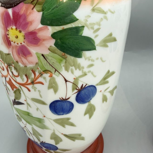 Large Antique Hand-Painted Bohemian Opaline Glass Vases, 1800s, Set of 2 For Sale - Image 17 of 18