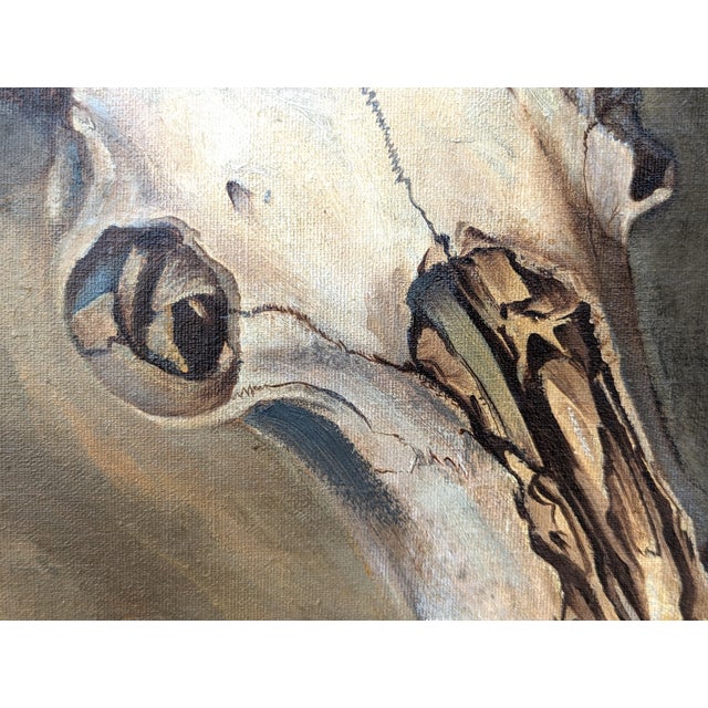 Charles Schorre Modern Naturalistic Ram Skull and Cactus Western Desert Landscape Painting, Mid 20th Century For Sale - Image 10 of 10