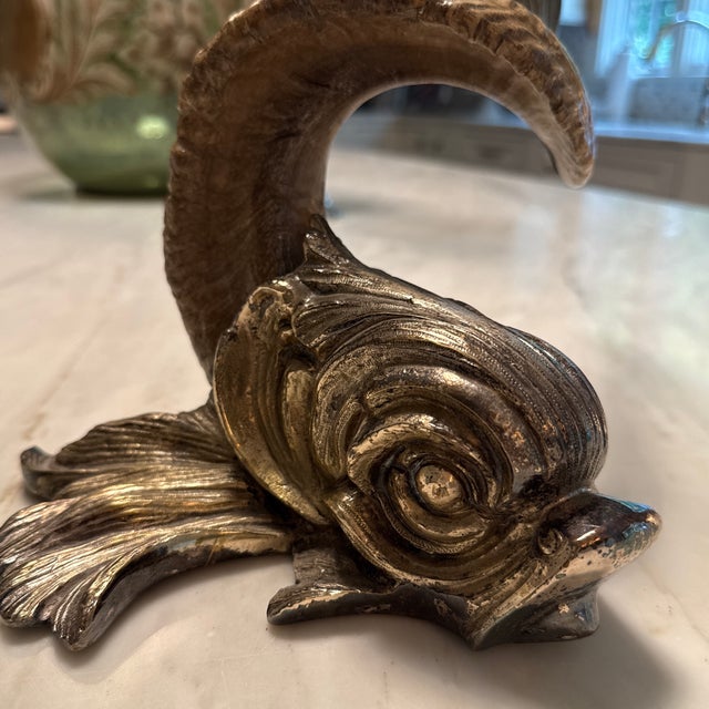 1970s 1970s Gabriella Crespi Silvered Bronze and Horn Dolphin Sculptor - Signed For Sale - Image 5 of 10