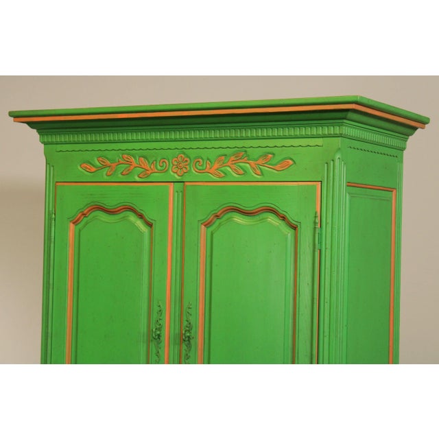 French Louis XV Style Custom Green Painted Large Armoires - A Pair For Sale In Philadelphia - Image 6 of 13