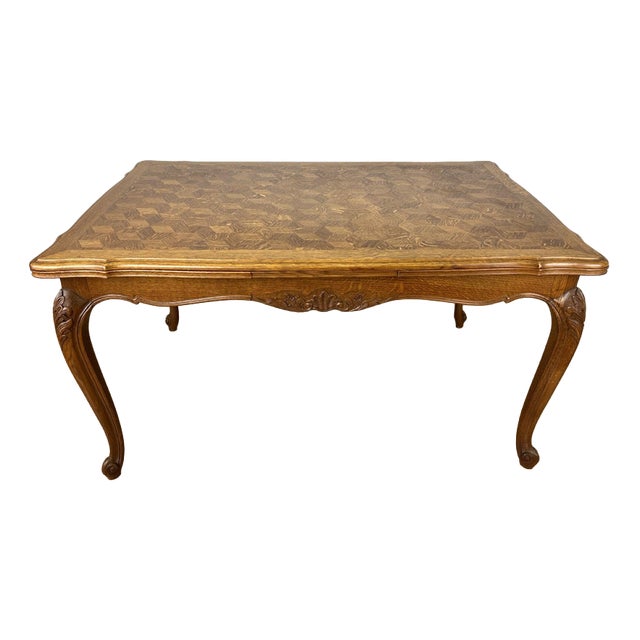 French Louis XVI Extendable Dining Table in Carved Oak For Sale