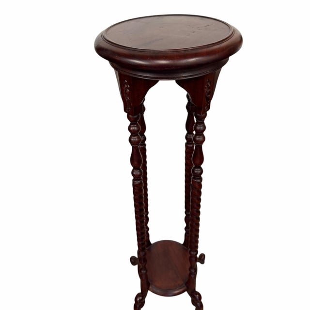 Farmhouse Vintage Mahogany Barley Twist Pedestal Plant Stand For Sale - Image 3 of 8