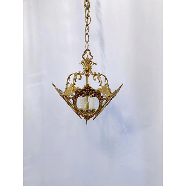 Bronze 1930s Vintage Bronze Lantern With Etched Glass Panels For Sale - Image 8 of 8