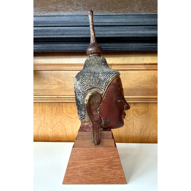 Antique Burmese Lacquer and Gilt Buddha Head Sculpture For Sale - Image 4 of 18