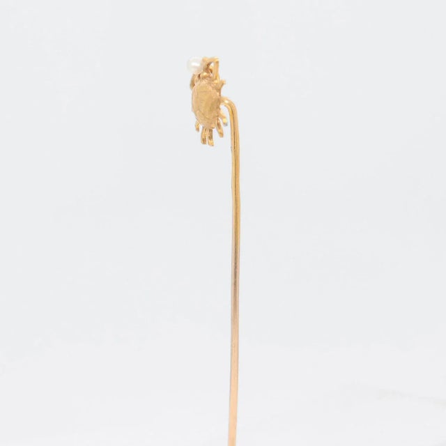 Late 20th Century Vintage 10k Gold & Pearl Figural Crab Stick Pin For Sale - Image 5 of 10