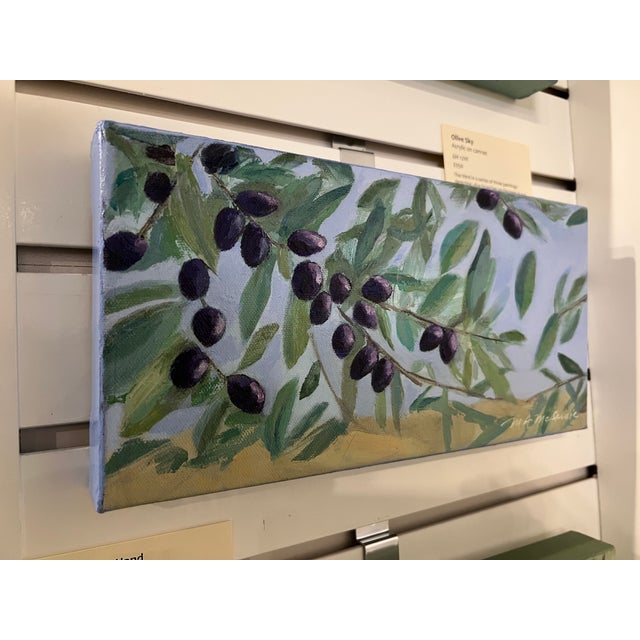 The third in a series of three paintings depicting olive branches on the trees in our front yard, this one rendered in sky...