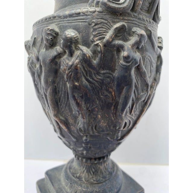 Plaster Figural Urn Vase Table Lamp on Plinth Wood Base For Sale - Image 9 of 13