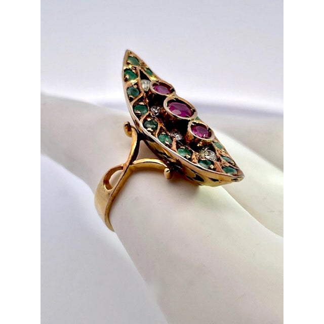 Early 20th Century Deco Ruby Emerald & Diamond 18k Pagoda Ring Size 6.5 For Sale - Image 12 of 12