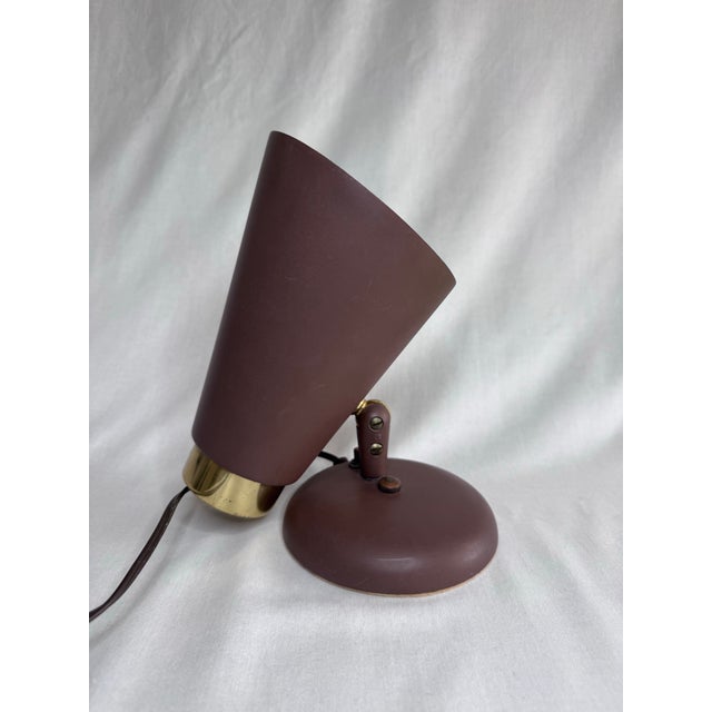 Vintage Mid Century Modern Atomic Cone Chocolate Brown Metal & Brass Finish Plug-in Desk Lamp For Sale - Image 4 of 11