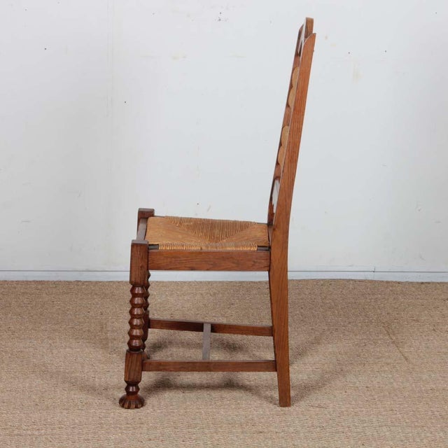 1940s Vintage Straw-Seated Chairs in Oak, 1940, Set of 6 For Sale - Image 5 of 10