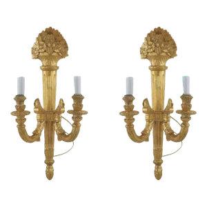 A Pair of Vintage Louis XVI Style Gilded Wall Lamps