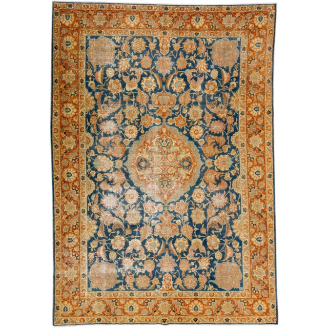 Textile 1960s Vintage Persian Distressed Handmade Floral Blue Wool Rug For Sale - Image 7 of 7
