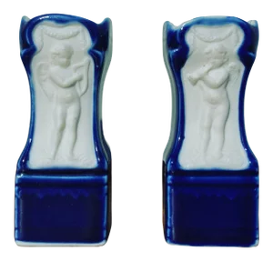 Neoclassical Petite Cobalt Glaze and Bisque Cherub Vases- a Pair