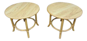 Mid Century Modern Rattan Side Table - a Pair