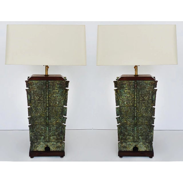 Vintage Chinese Bronze Vessels Mounted as Lamps- a Pair For Sale - Image 11 of 11