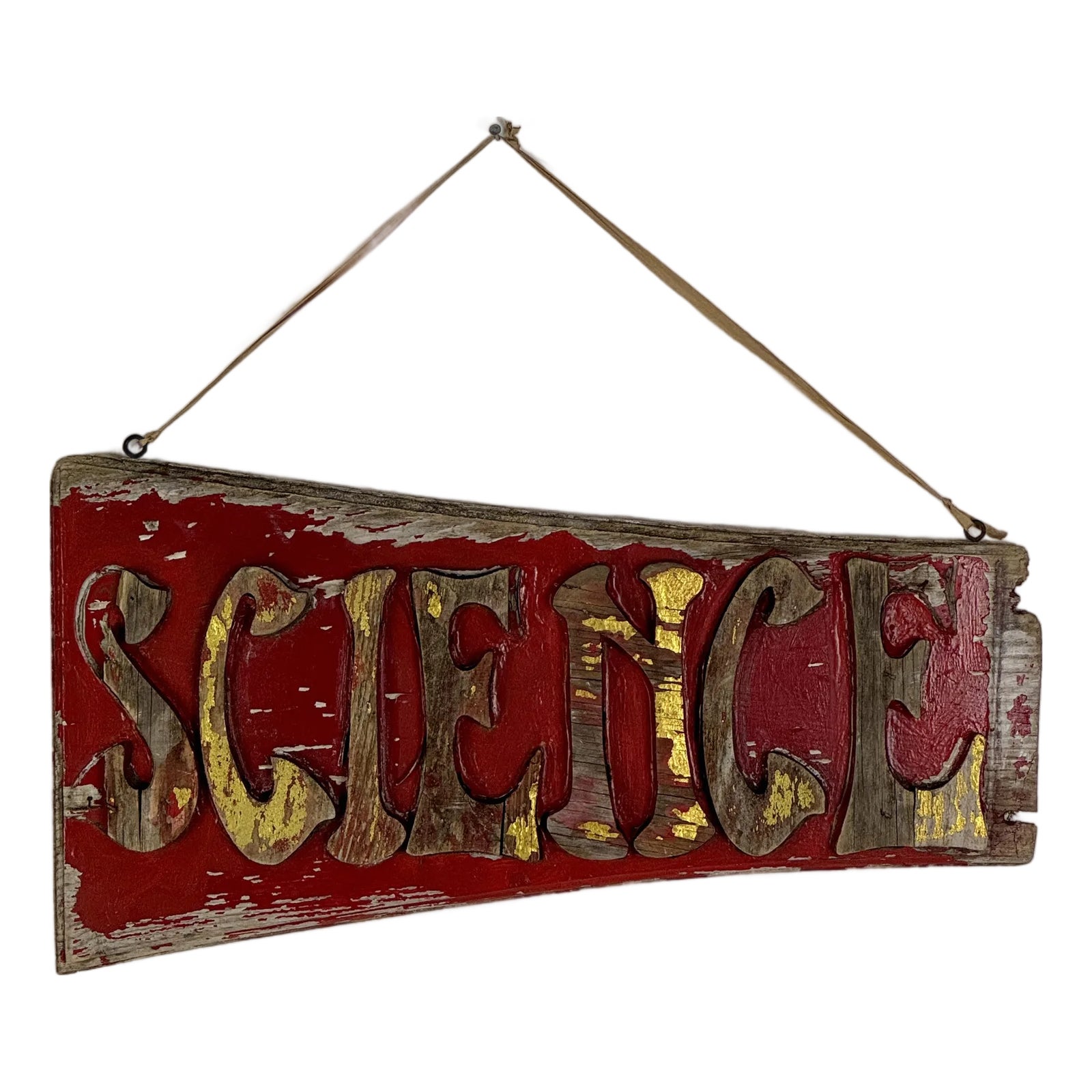 Vintage Handmade "Science Center" Double Sided Wooden Sign in Red ...