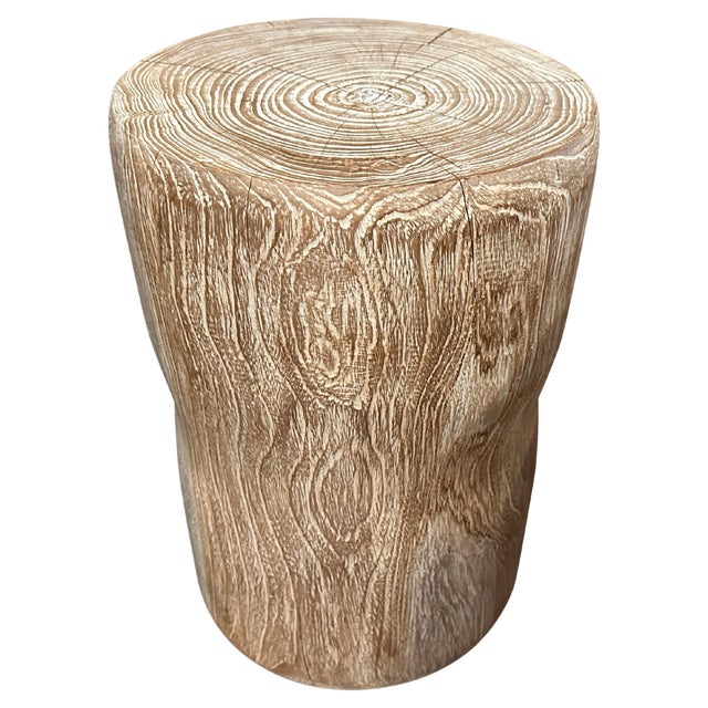 2010s Andrianna Shamaris Hand Carved Teak Wood Side Table or Stool For Sale - Image 5 of 18
