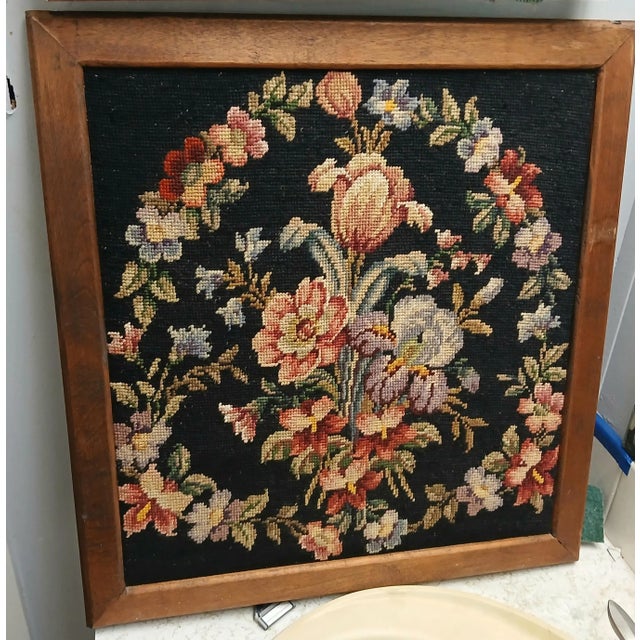 Traditional Vintage Large Framed Floral Needlepoint For Sale - Image 3 of 10