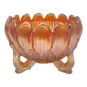 Early 20th Century Northwood Marigold Carnival Glass Footed Rose Bowl - Leaf & Beads Pattern