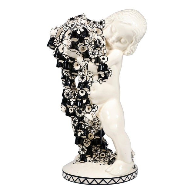 Spring Putto with Flowers attributed to Michael Powolny for Vienna Ceramics, 1910-1912 For Sale
