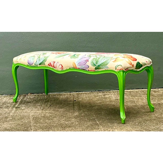 Vintage Lacquered Floral Bench For Sale In West Palm - Image 6 of 12