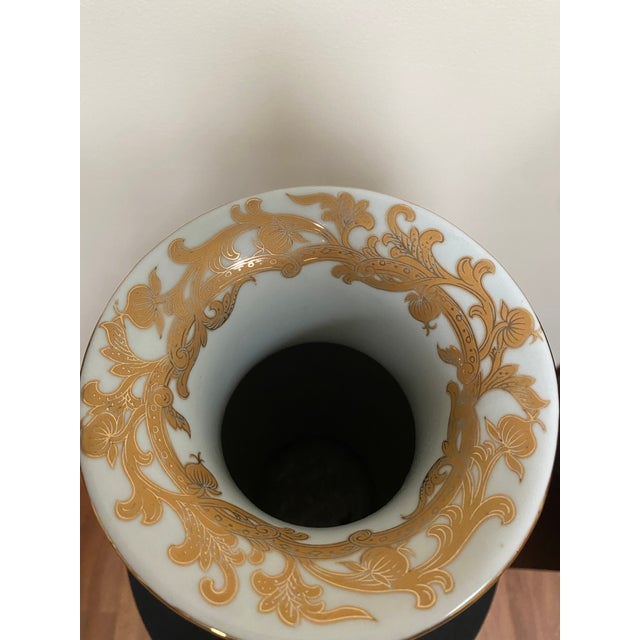 Vintage Chinese White and Gilt Porcelain Lotus Scroll Vase For Sale - Image 12 of 15