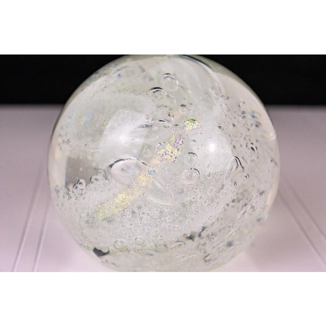 Handmade Vintage Mid 20th Century Clear Bubbly Glass Paperweight With Iridescent Colors, Signed by Aallir Kary For Sale In Minneapolis - Image 6 of 12