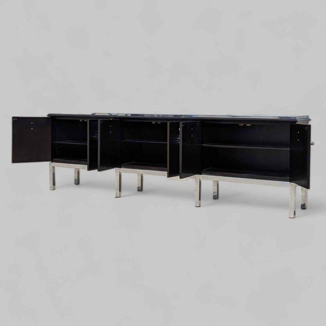 Black 1970s Hollywood Regency Black Credenza in the Style of Tommi Parzinger, Chrome For Sale - Image 8 of 12