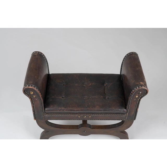 Textile Art Deco Leather Stool by Otto Schulz for Boet For Sale - Image 7 of 10